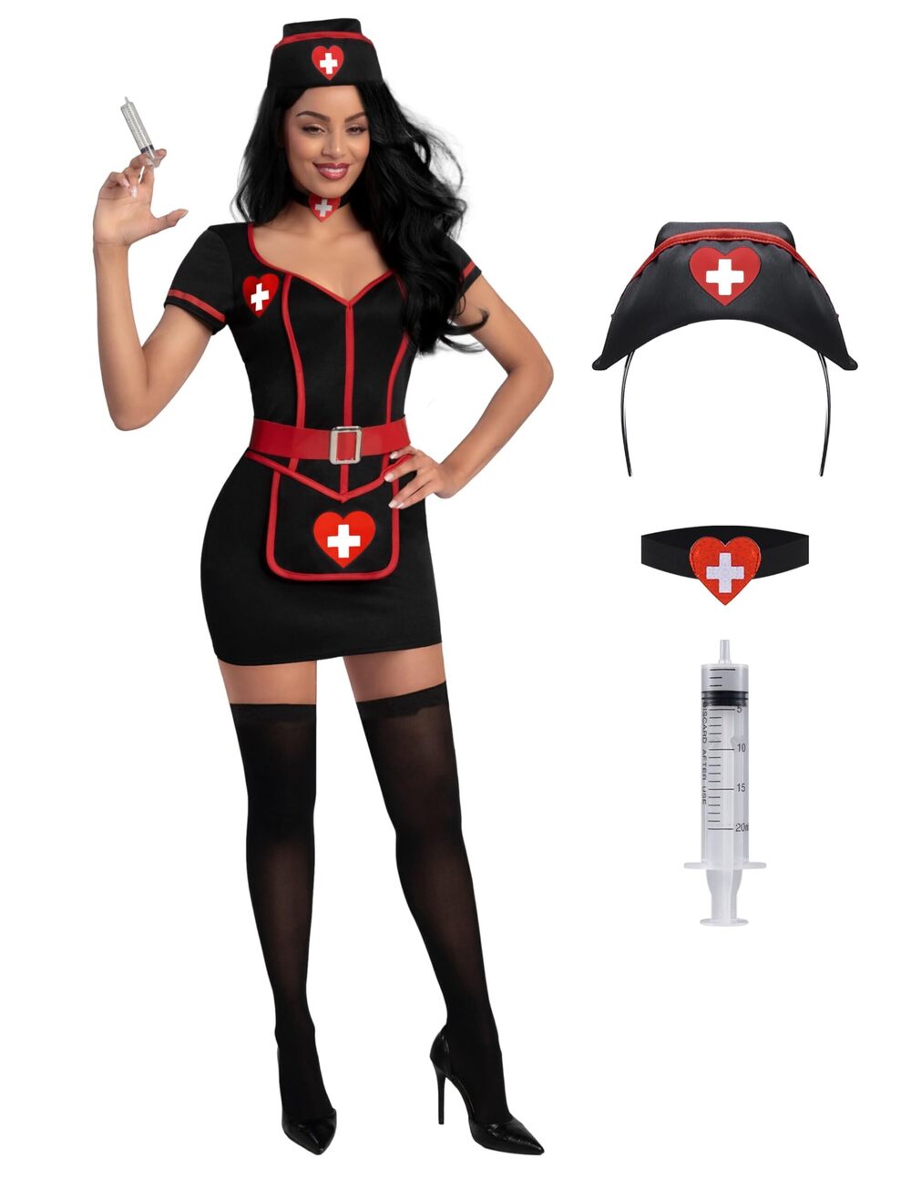 5775 Halloween Nurse Costume , Black Nurse Costume Cardiac Arrest Dress